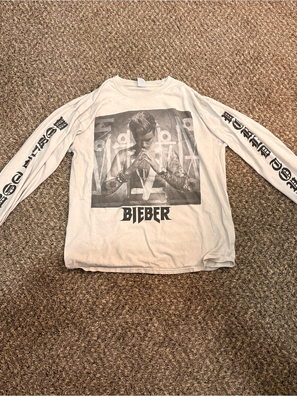 Gildan White Long-Sleeve Graphic Tee with Black Photo Print